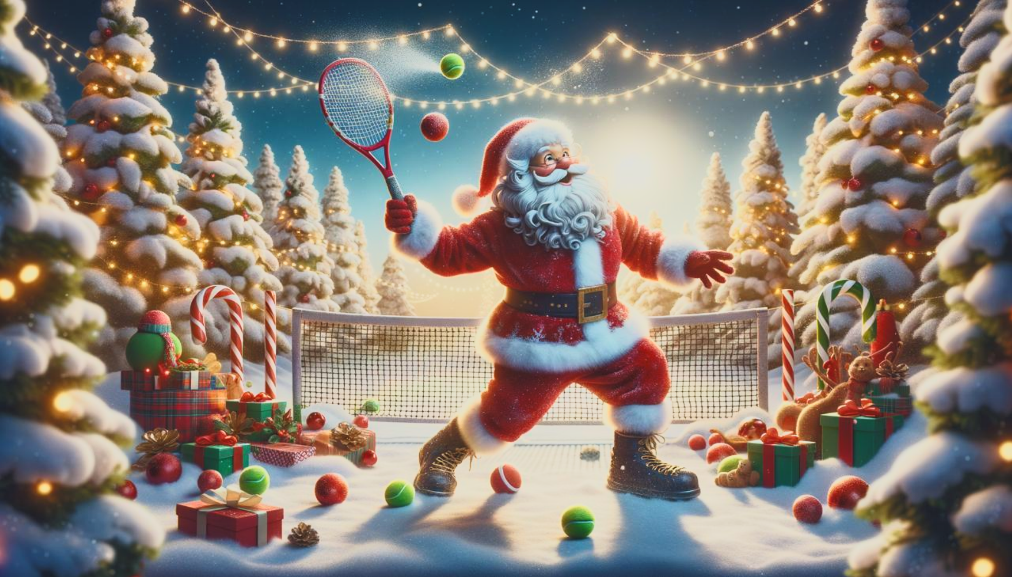 Santa playing tennis
